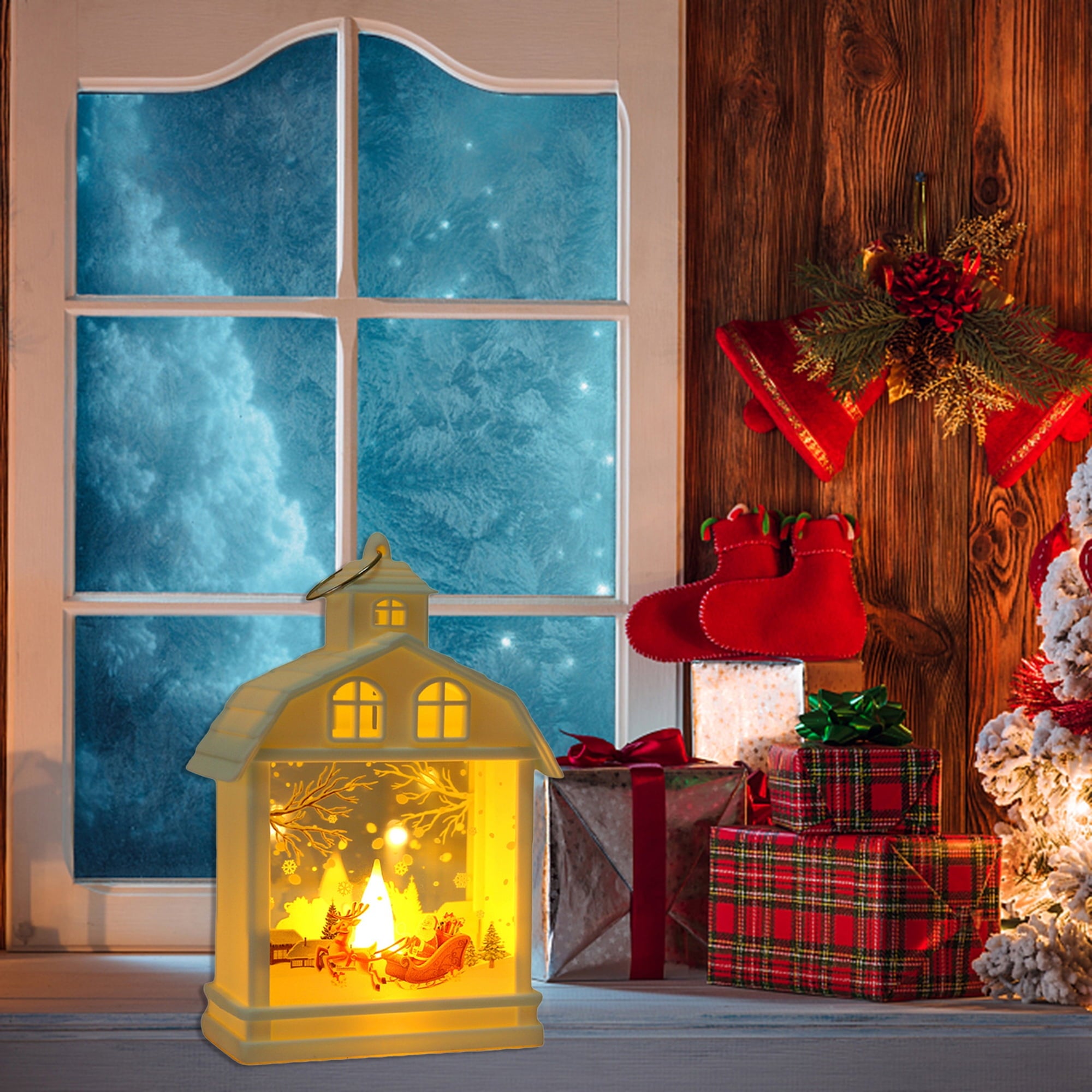Lanterne d'élan de Noël 1 pièce, lanterne portable de style Noël, veilleuse de Noël alimentée par batterie, lumière chaude (piles incluses) - 3
