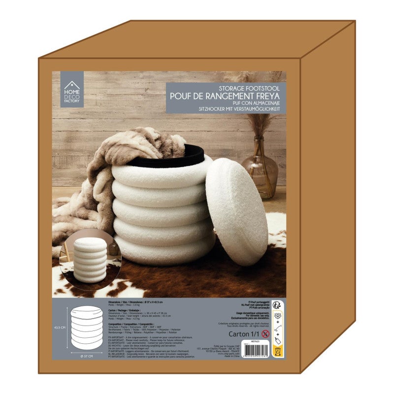 Pouf - Home Deco Factory - Freya - Rangement - Bouclette - Blanc - 8