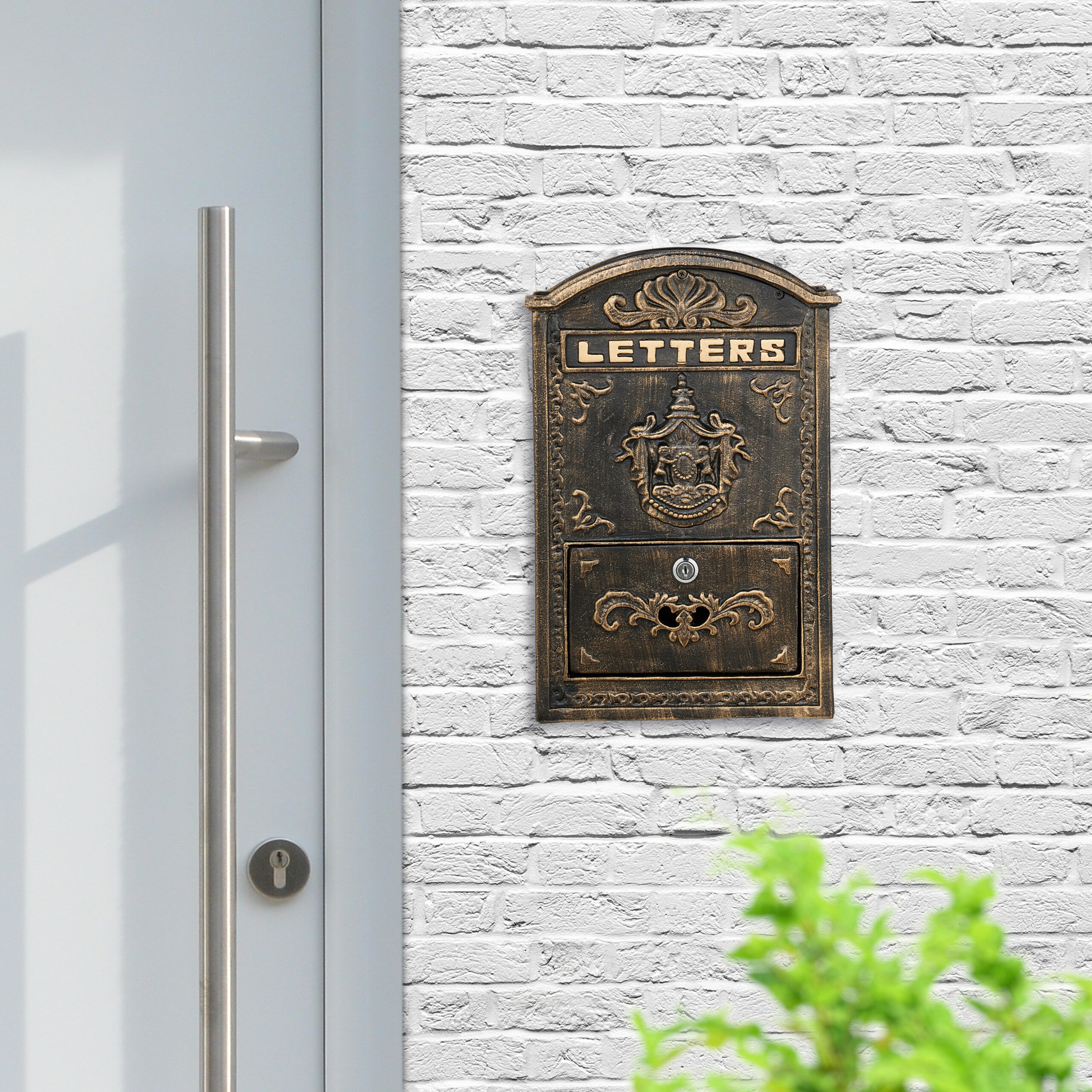 Relaxdays Buzón Exterior Vintage, Casillero Correo Adornado, 42 x