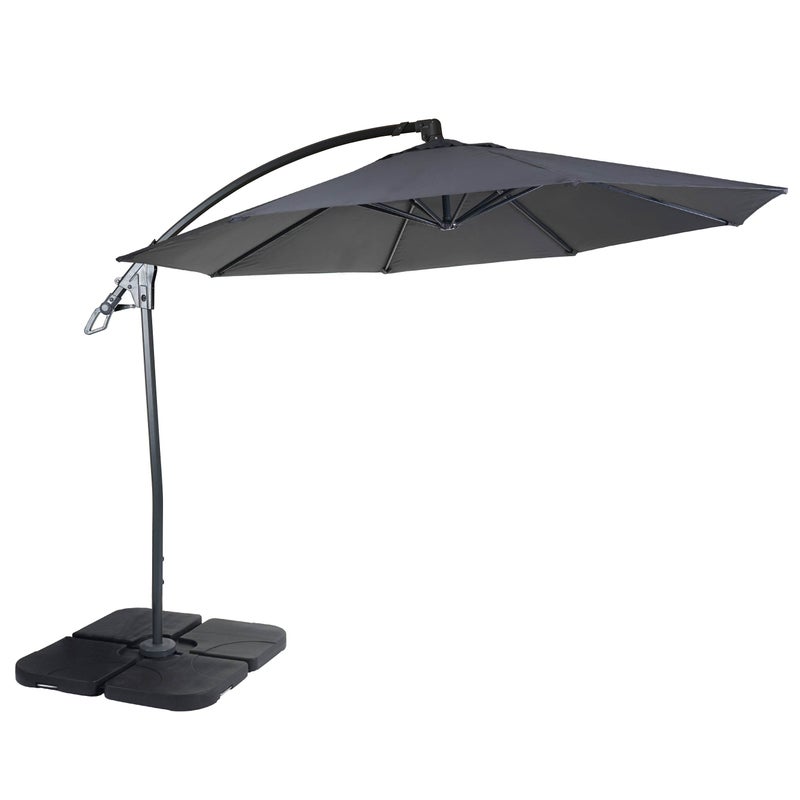 Parasol ogrodowy Deluxe HWC-D14, parasol przeciwsłoneczny, okrągły Ø 3 m poliester aluminium/stal 14 kg ~ antracytowy z podstawą