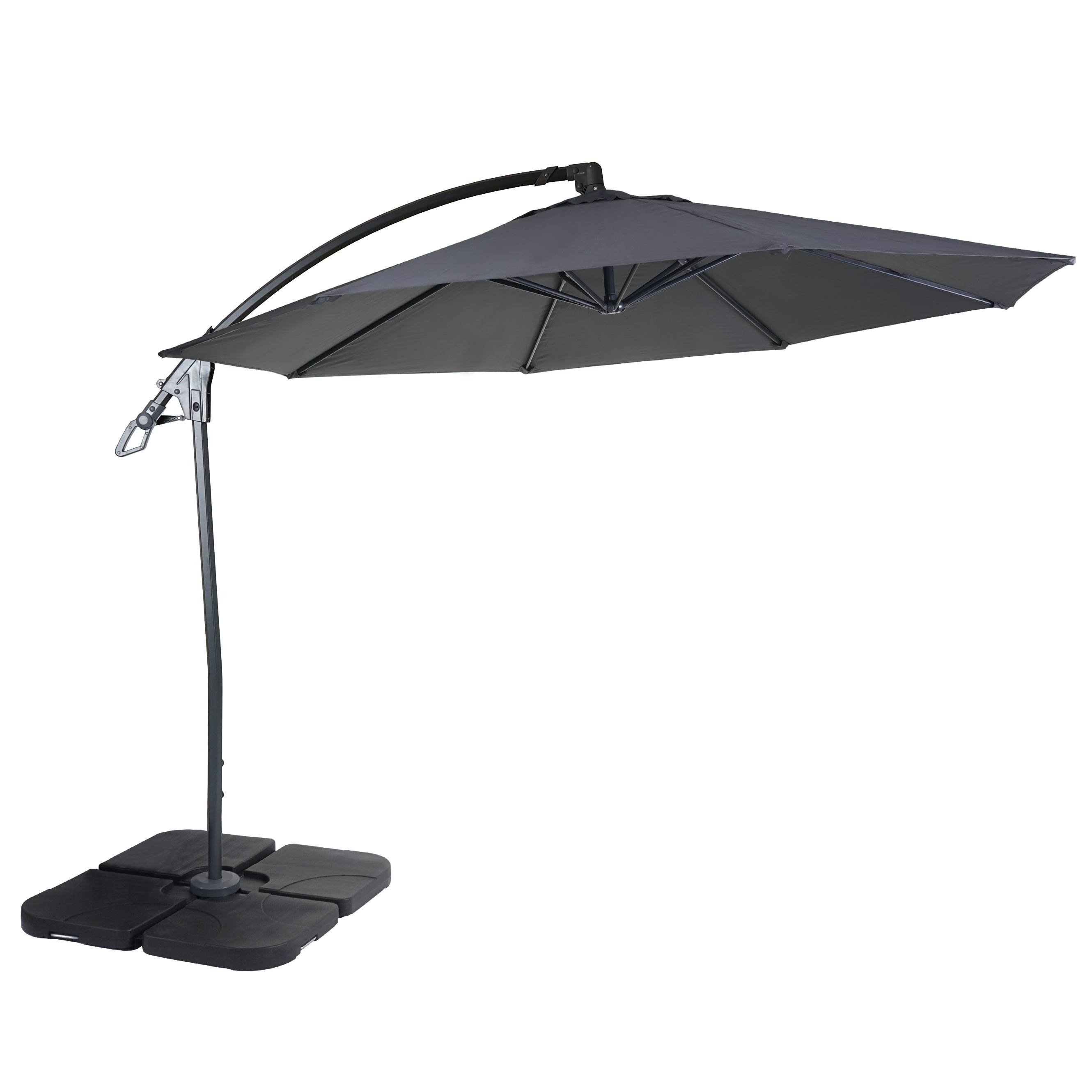 Parasol ogrodowy Deluxe HWC-D14, parasol przeciwsłoneczny, okrągły Ø 3 m poliester aluminium/stal 14 kg ~ antracytowy z podstawą