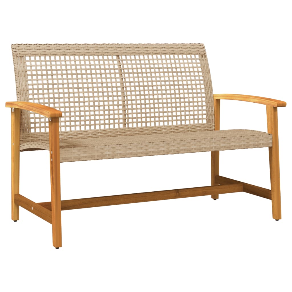 Banco de jardín beige 112 cm tejido de resina y madera de acacia