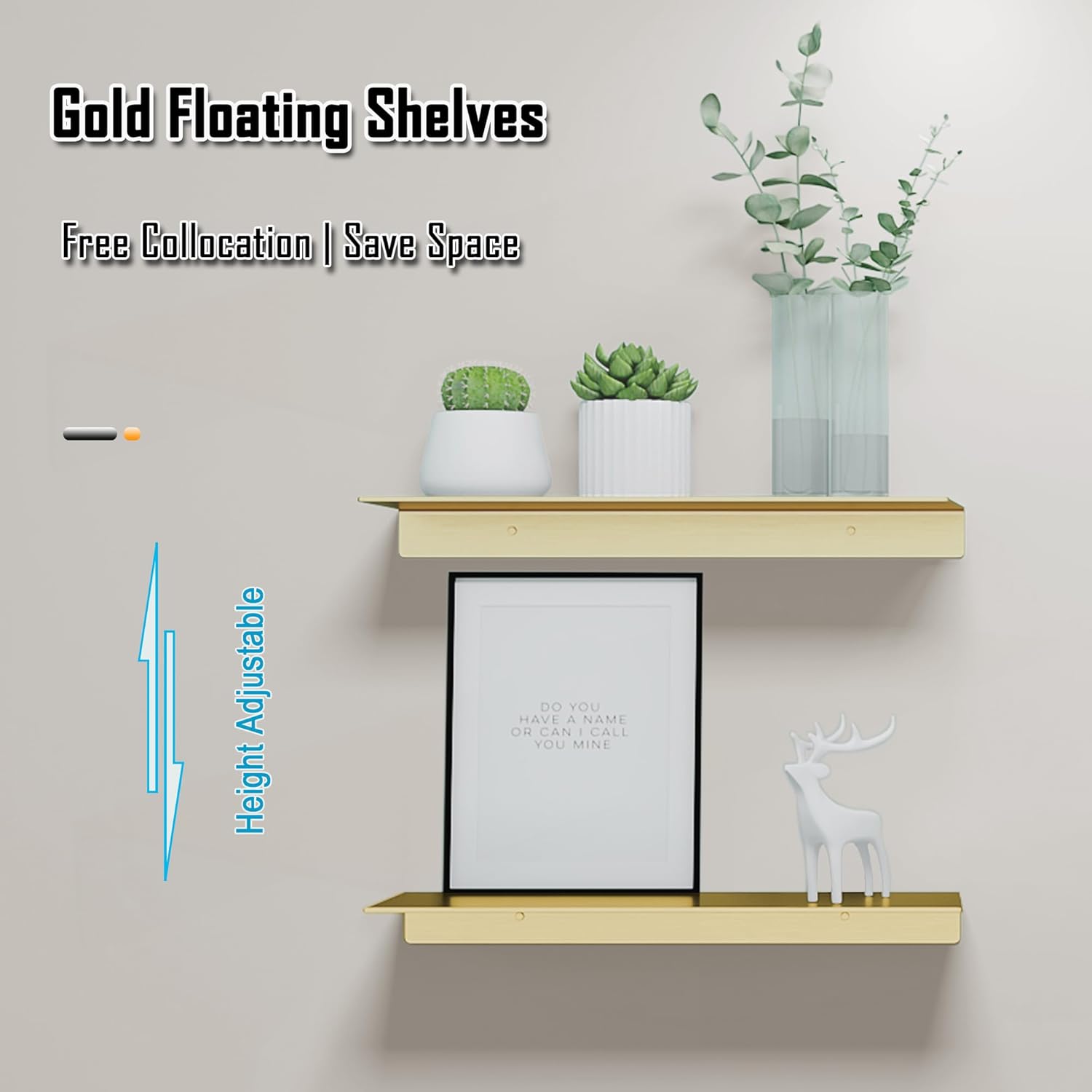 Étagères flottantes en métal, lot de 2, étagère murale en or brossé, support de douche mural, présentoir décoratif 40 cm - 2
