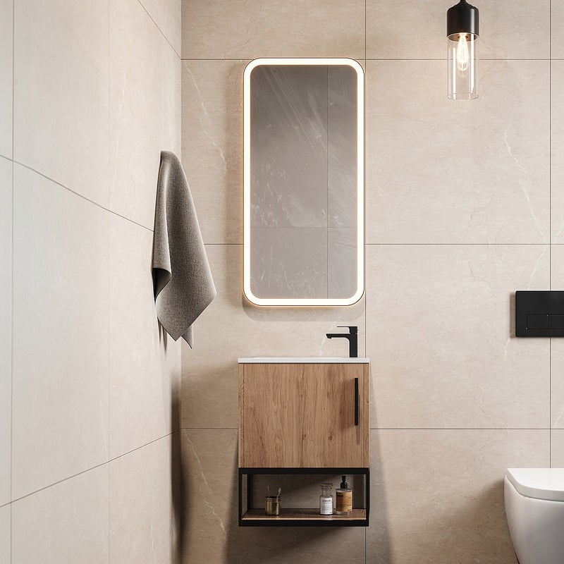 Szafka pod umywalkę wisząca z wnęką - 40 cm - Naturalny jasny - LOPENA