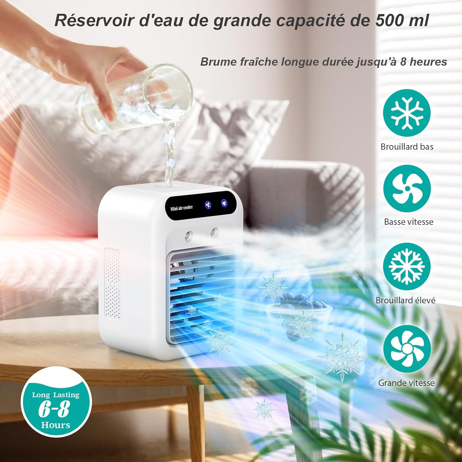 Ar-condicionado portátil silencioso, climatizador portátil de 500ml, mini ar-condicionado, ideal para casa, escritório e camping. - 3