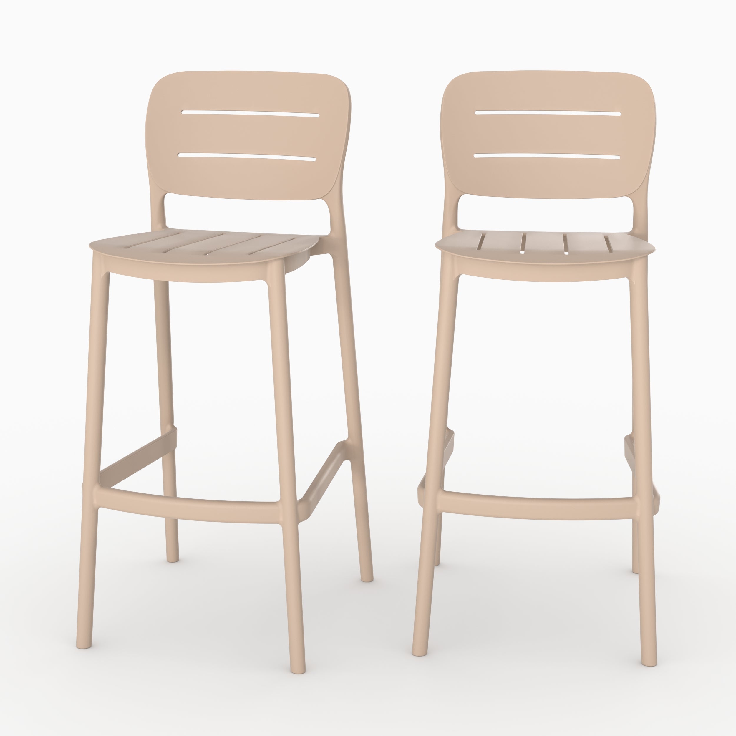 Conjunto de 2 sillas de bar de jardín de 75 cm en plástico beige - lola