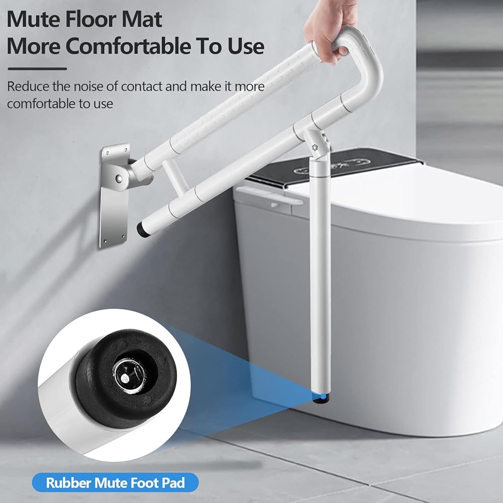 Barra de apoio para banheiro branca de 60 cm, barra de apoio para banheiro de aço inoxidável, alça de suporte - 7