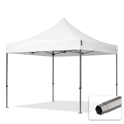 3x3 m gazebo pieghevole PVC ignifugo, PREMIUM acciaio, bianco