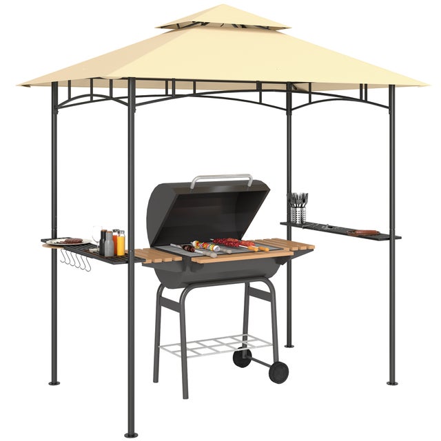 Pavillon de jardin avec barbecue, éclairage LED, 240 x 150 x 258 cm, hydrofuge et ignifugé, à double toiture.
