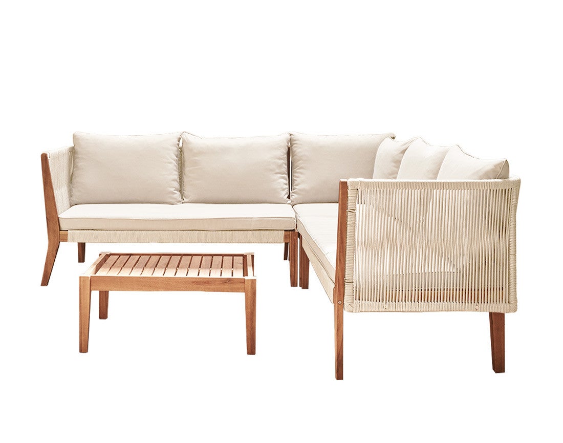 Salon de jardin 5 places en bois d'acacia et corde bois / beige - PAPUA - Best Mobilier - 8