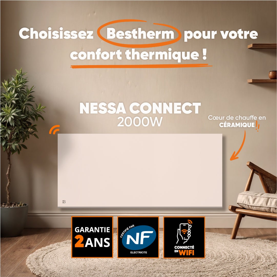 Radiateur électrique fixe connecté WIFI à inertie sèche céramique 2000W Bestherm NESSA CONNECT horizontal blanc - 3