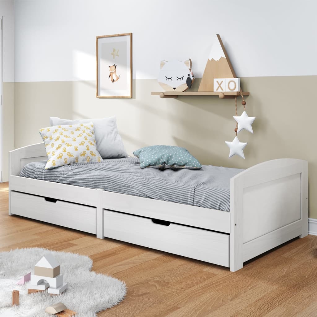 Sofá cama con 2 cajones irun blanco 90x200 cm madera maciza de pino