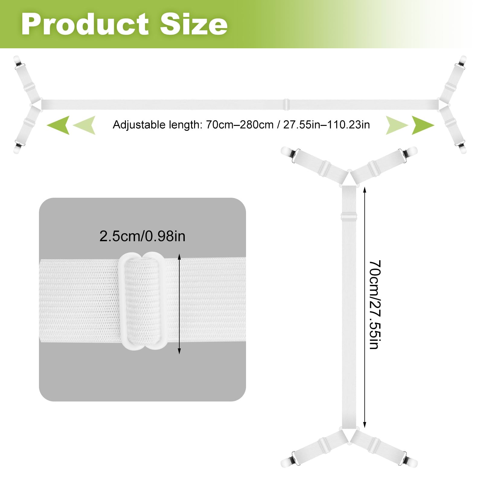2 Pièces Tendeur Drap Housse,Attache Drap Housse avec Clips en Métal,Réglable Élastiques Triangle Sangles de Soutient,Compatibles avec Tous Les - 3