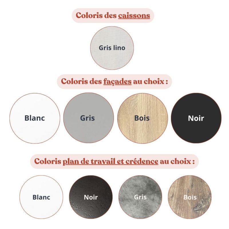 Kitchenette K02L-PT - 120 cm avec plan de travail et évier - Façade Gris - Plan Noir texturé - Evier Inox - Crédences Non - 4