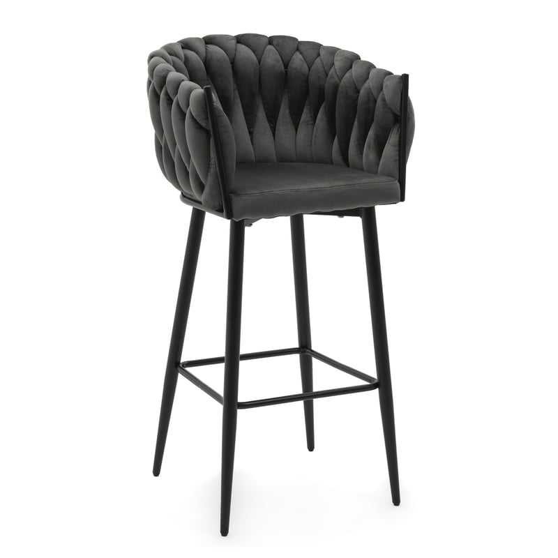 Hoker tapicerowany welurowy do salonu jadalni pleciony LATINA szary