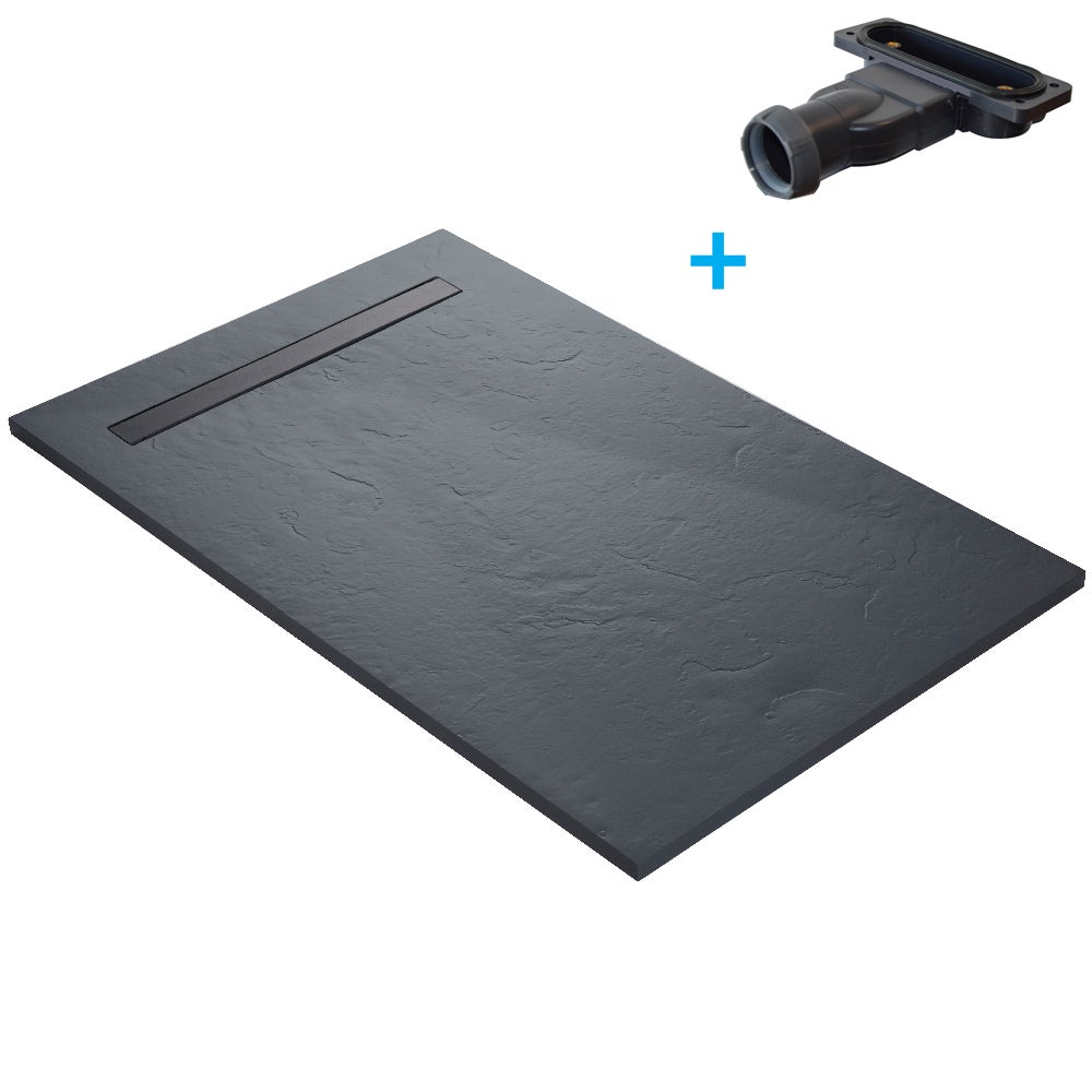 Plato de ducha con canaleta en resina imitación pizarra 100 x 80 cm - gris pizarra