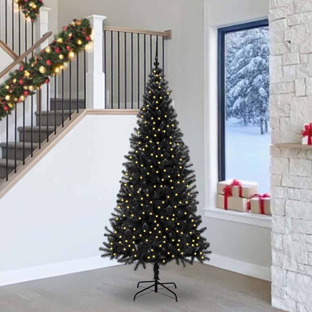 Choinka z 300 diodami LED z podstawą Czarny 240 cm PVC