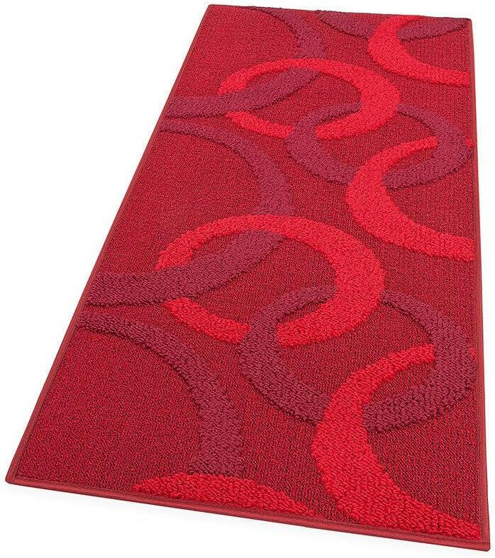 Alfombra de cocina 50x135 cm círculos 3d bordeado suave moderno antideslizante burdeos