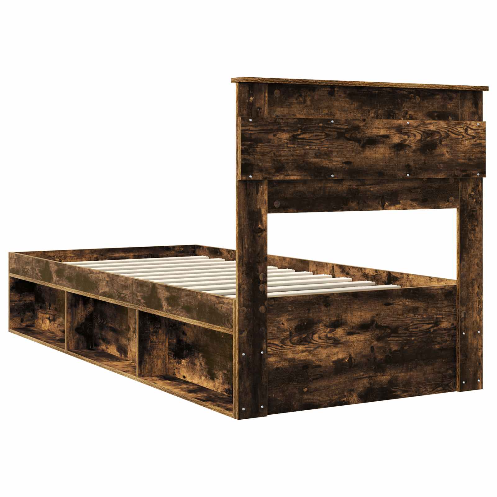 Cadre de lit en panneau de bois, chêne fumé, pour la chambre, 75 × 190 cm - 9