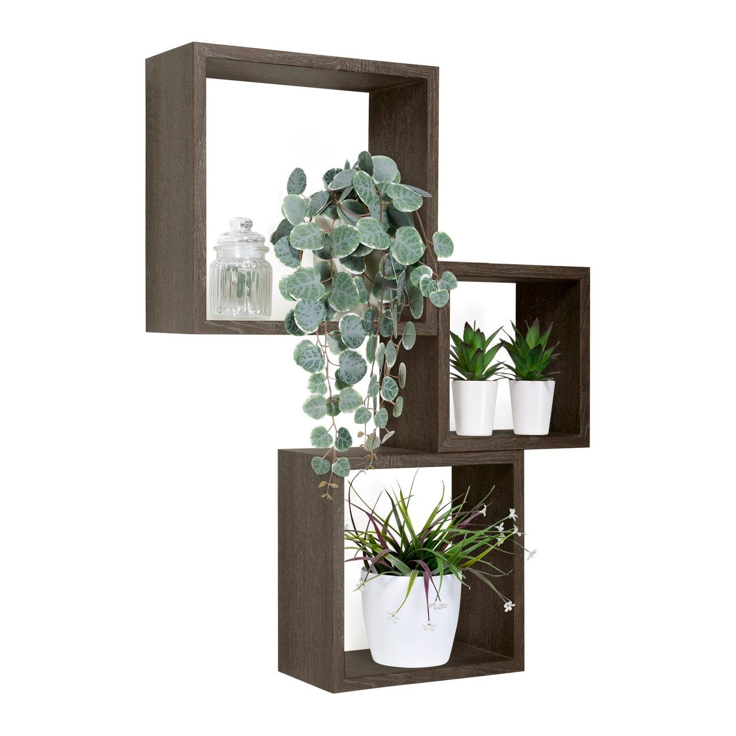Étagères cubiques murales Lot de 3 cubes modulaires Chêne foncé mod. InCubo - 2