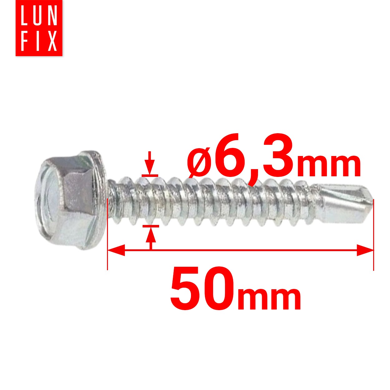 Wkręty do metalu samowiercące z łbem na klucz 6,3x50mm 250szt. - 2