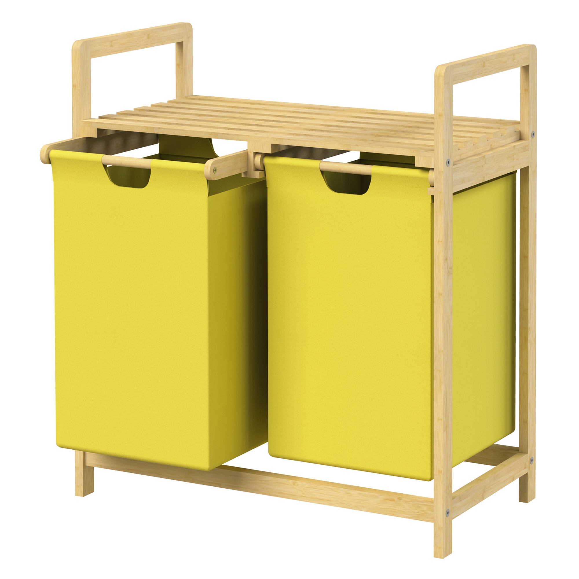Panier à linge bambou jaune 2 sacs à linge extensibles 60 l pour salle