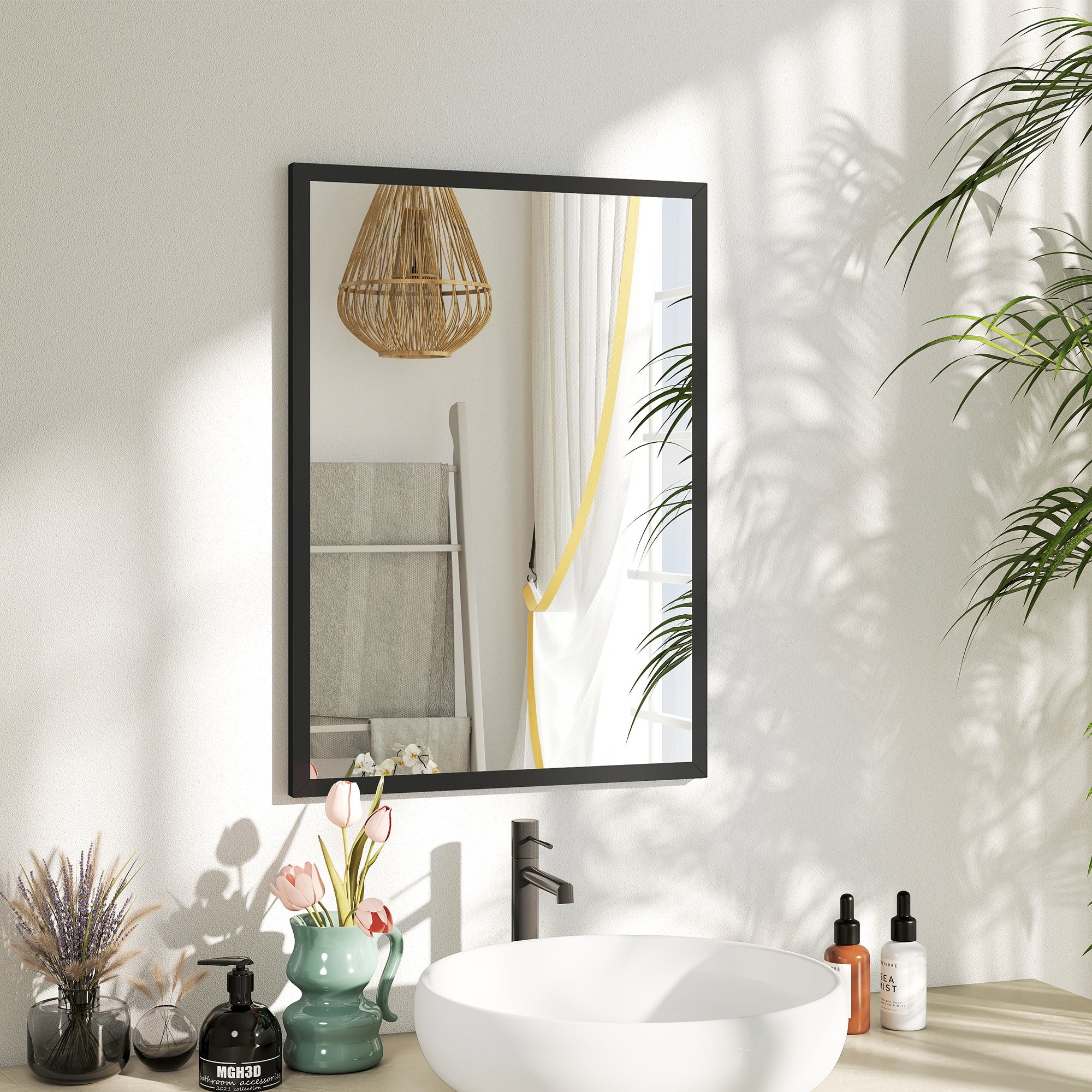 Homcom Espejo De Pared Mdf, Vidrio 50X2x70 Cm Negro , Leroy Merlin