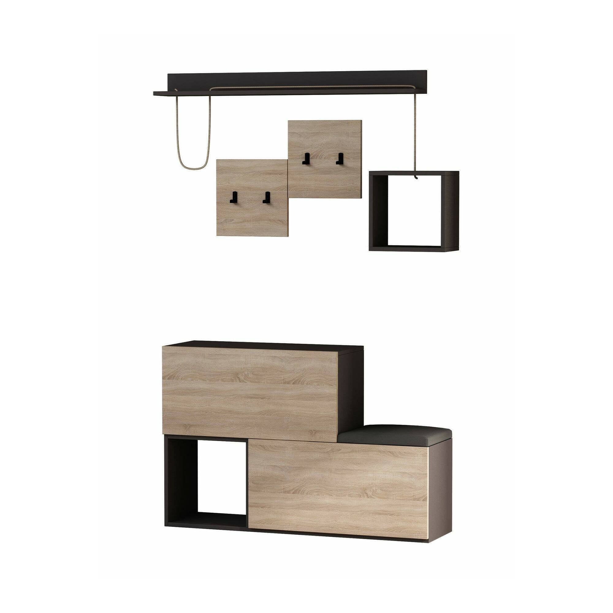 Mobile Ingresso Dmora Caph 120x17x76 Cm - Appendiabiti E Consolle, Antracite E Rovere, Multifunzione - Foto 11