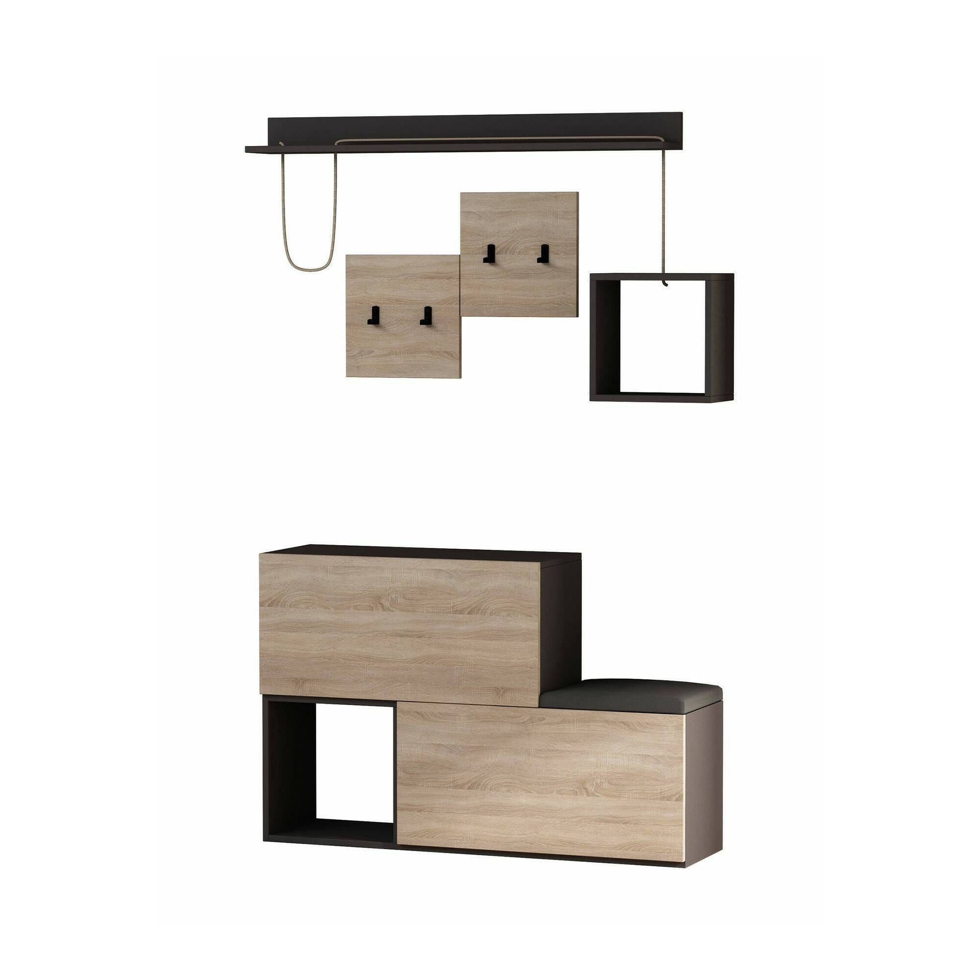 Mobile Ingresso Dmora Caph 120x17x76 Cm - Appendiabiti E Consolle, Antracite E Rovere, Multifunzione - Foto 11