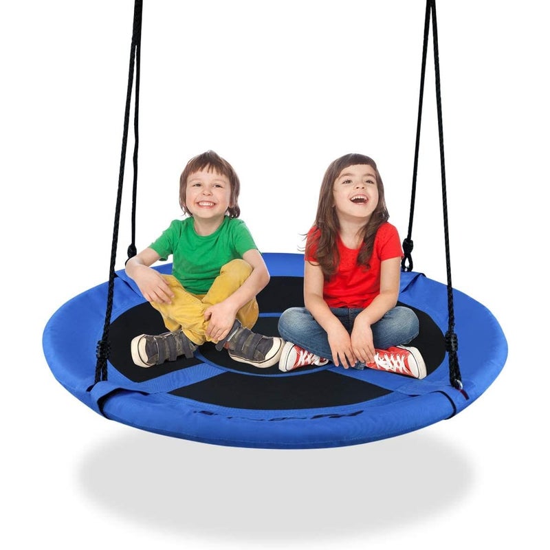 Huśtawka Ptaszka Okrągła, Huśtawka Ogrodowa z Tkaniny Oxford i PP, 100-160 cm, Maksymalne Obciążenie 150 kg, dla Dzieci/Dorosłych/Zwierząt (Niebieska)