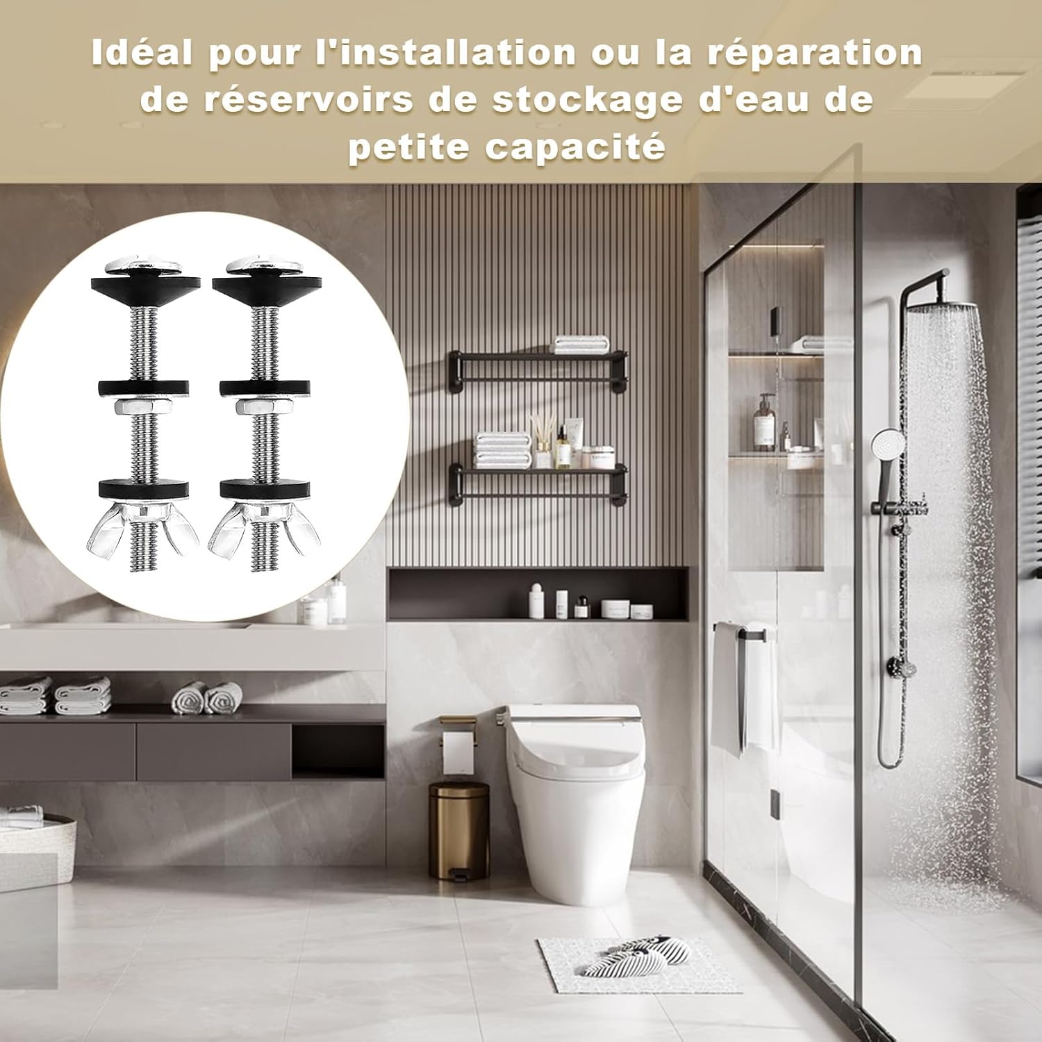 2 Pcs Vis de Réservoir de Toilette, Fixation Cuvette WC, Kit de Boulons Fixation Pour Siège Toilette, Boulons de Fixation,Pour Réservoirs de Toilette - 3
