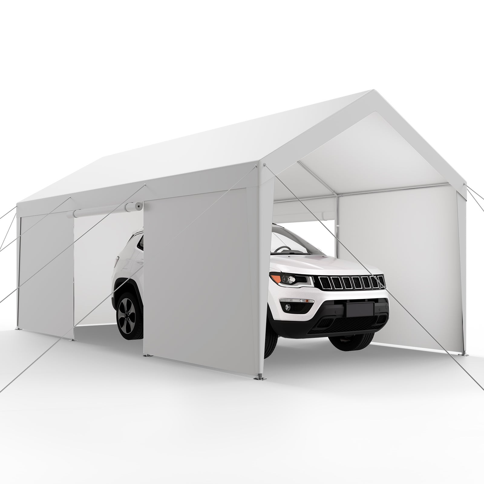 Tente Garage SucceBuy 3,65 x 6,09 m, Carport Abri de Voiture Exterieur avec Parois Laterales Amovibles et Portes, Resistant aux UV et a lEau - 8