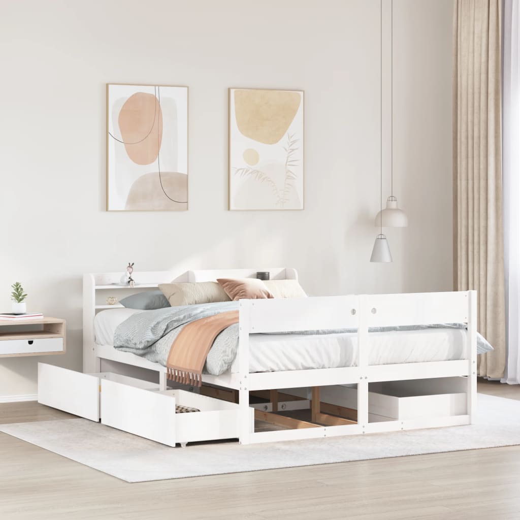 Rama łóżka bez materaca, biała, 150x200 cm, lite drewno sosnowe vidaXL