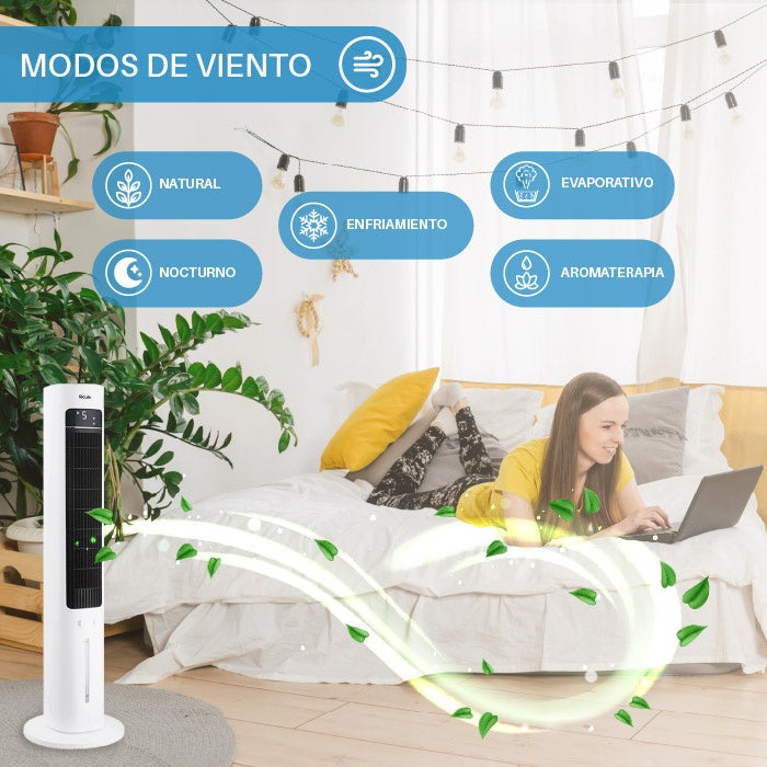 Fácula - Climatiseur Évaporatif à tour Glaciar | Réservoir 3l | Aromathérapie | 3 vitesses | Minutier | Télécommande - 5