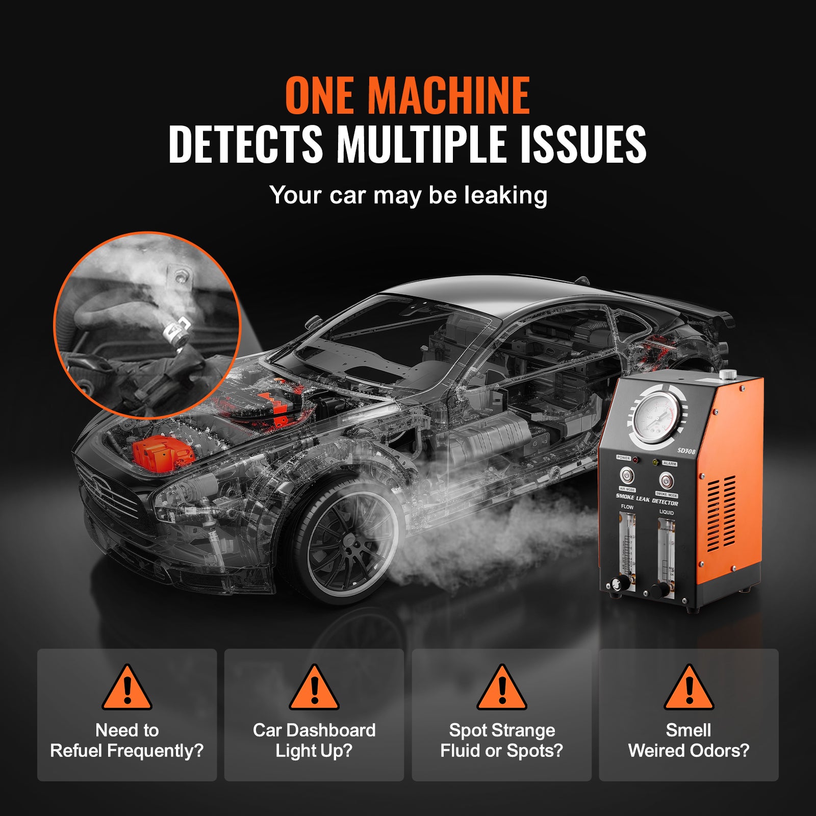 Détecteur de fuite SucceBuy de machine à fumée automobile. Pompe à air intégrée, manomètre, niveau d'huile et débitmètre - 4