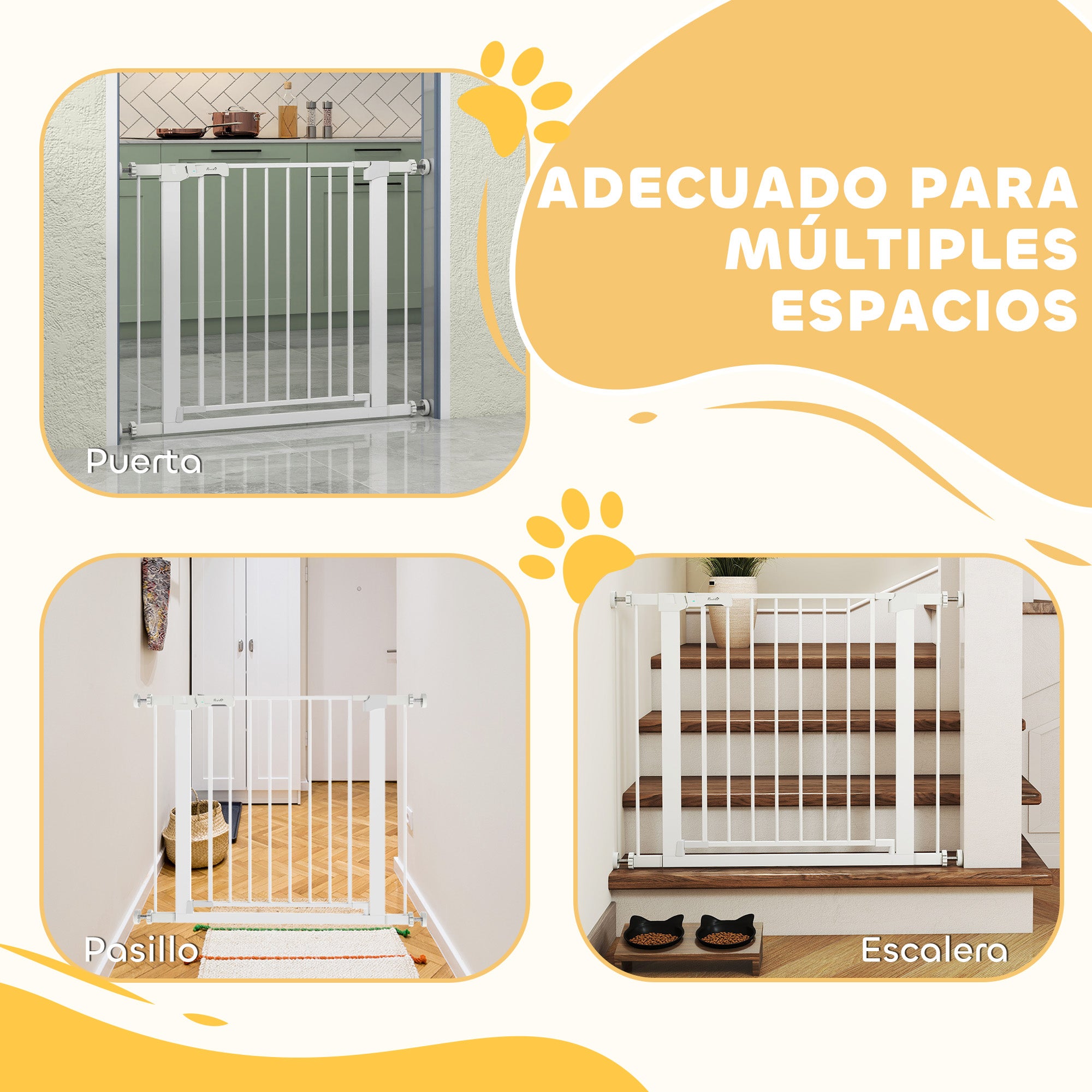 Barrera de Seguridad de Perros PawHut Acero, ABS Blanco 96x5x76 cm - 4