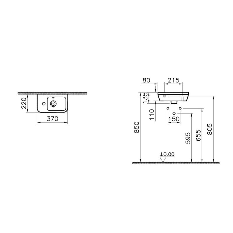 Set Lave-mains 37x22 cm, trou pour robinet à gauche + siphon (7090-003-0028-SET) - 5
