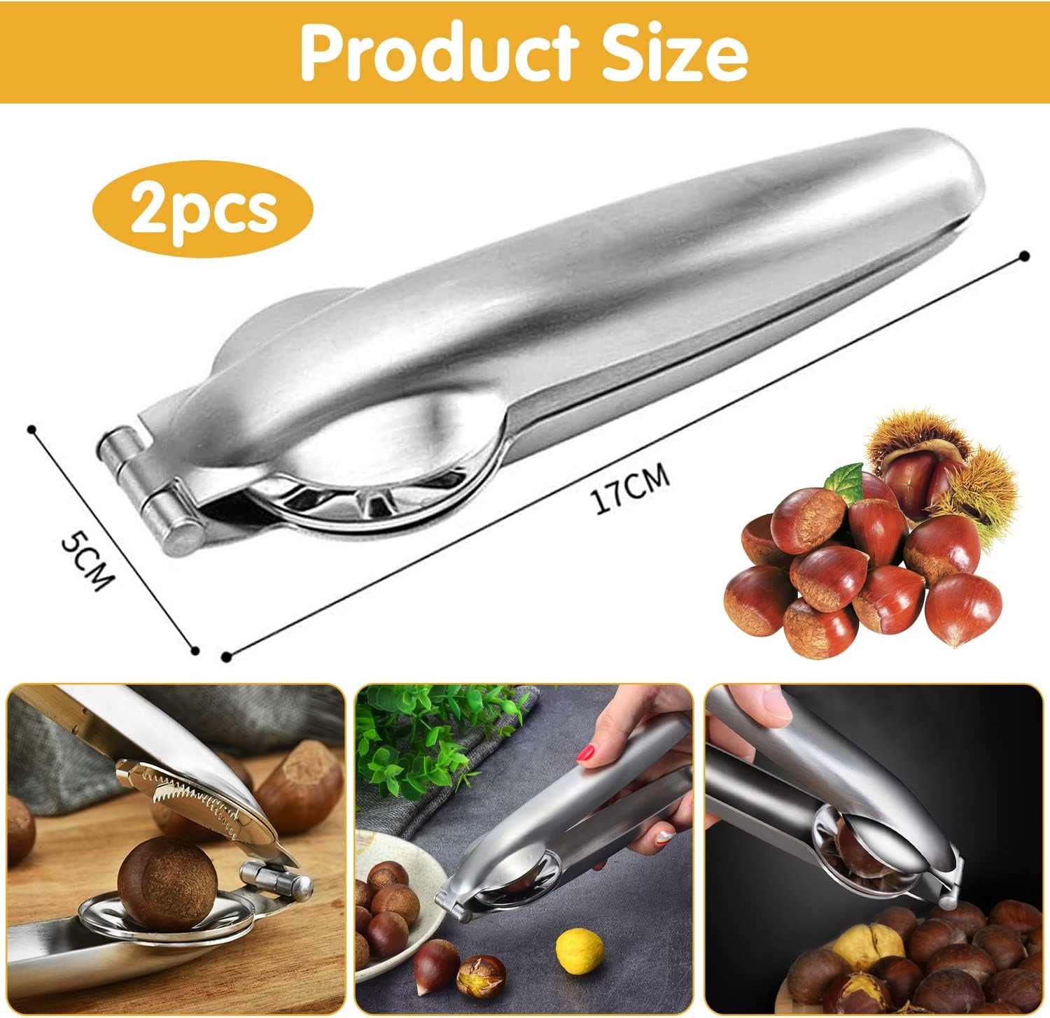 Clip per castagne, clip per noci in 2 pezzi, pinze per castagne, clip per noci, clip per nocciole, apri castagne, pinze per castagne in acciaio inossi - 2