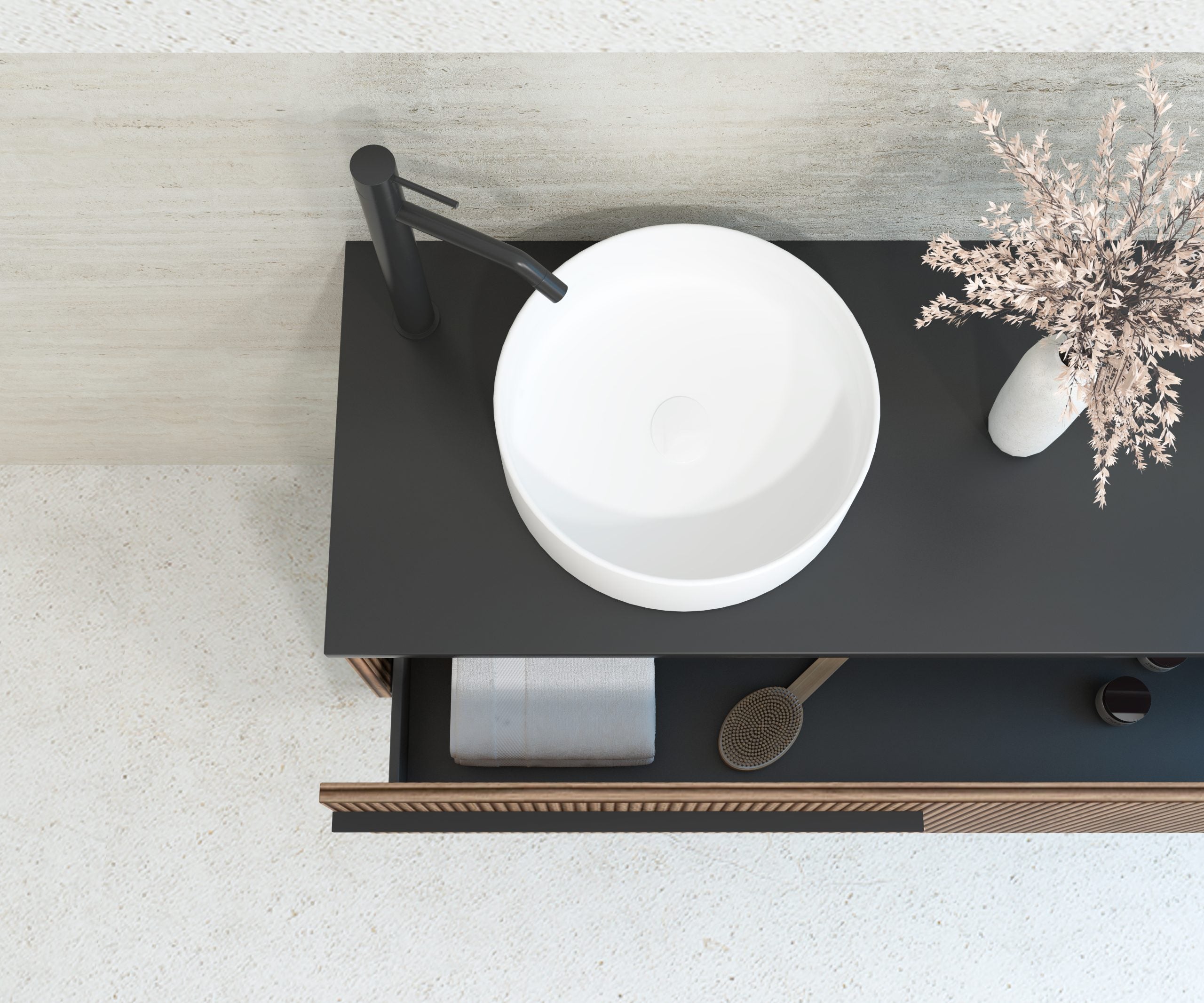 Ensemble de salle de bains Avantarea VOUGLANS Alcatraz 120 cm + lavabo + miroir rond - 3