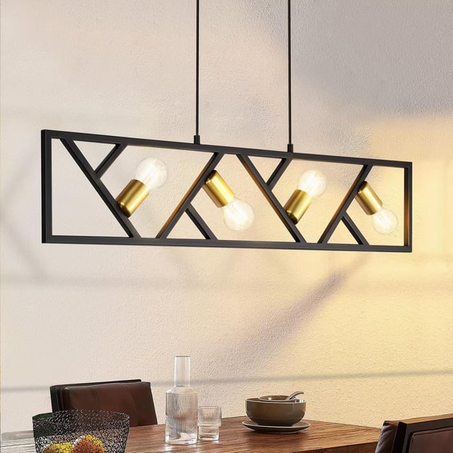 NETTLIFE Lampada a Sospensione Vintage Nero e Oro 4 fiamme E27 Metallo Diam.100CM Lampada da Sala retrò per Soggiorno Cucina