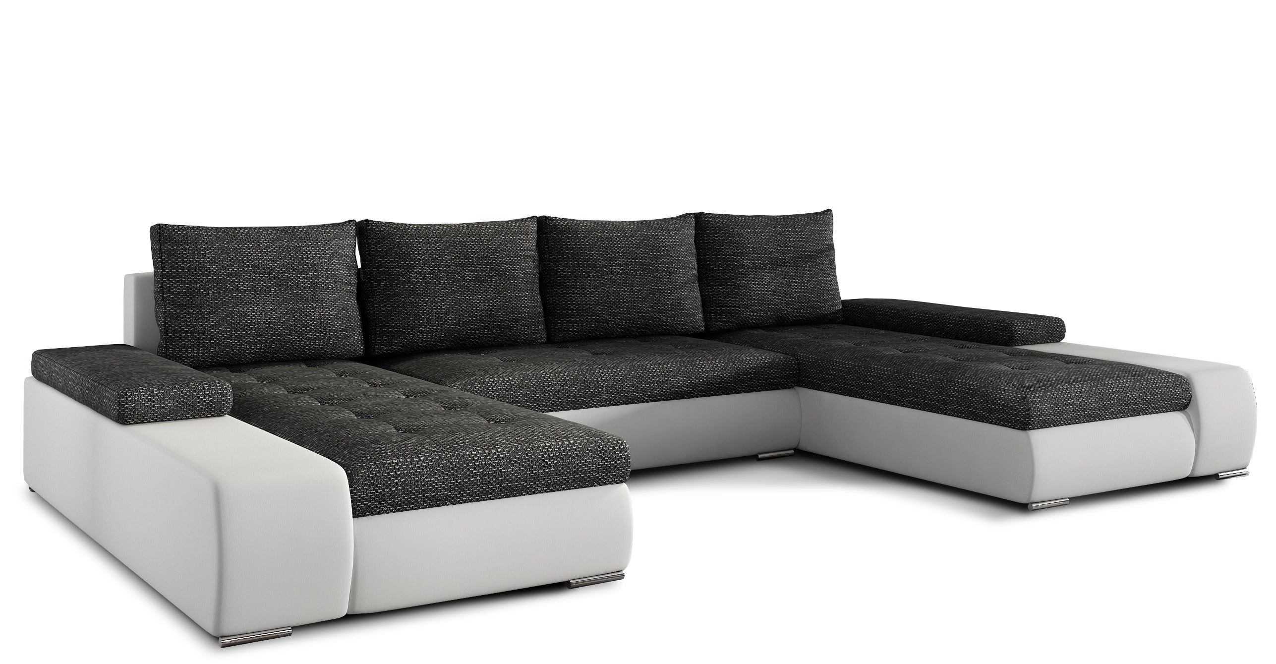 Les Tendances  Sofá Convertible Panorámico Bimaterial Tino Con Almacenaje- Jaspeado Blanco/Negro , Leroy Merlin