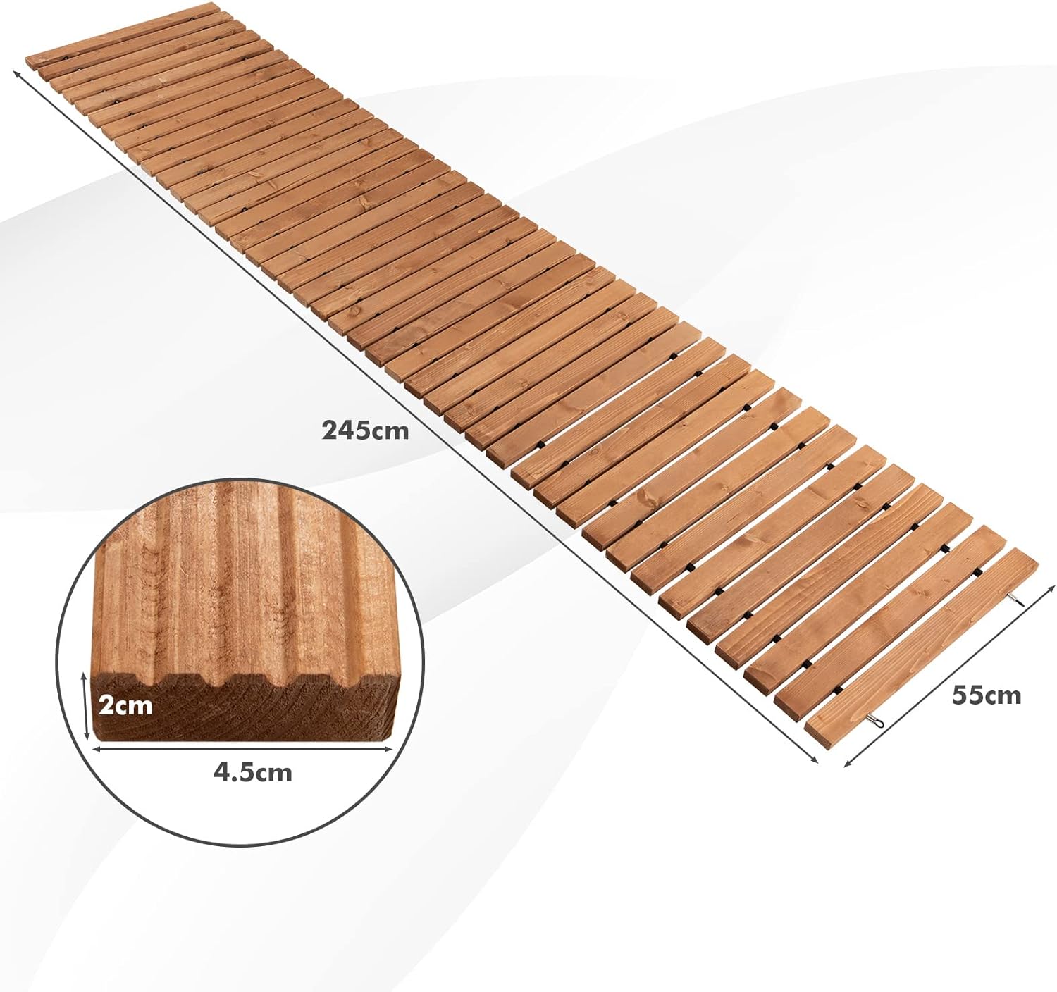 Allée de Jardin en Bois de 245 cm, Allée Droite Extérieure Résistante aux Intempéries avec Fil d'Acier et Texture Antidérapante, 245 x 43 cm - 4