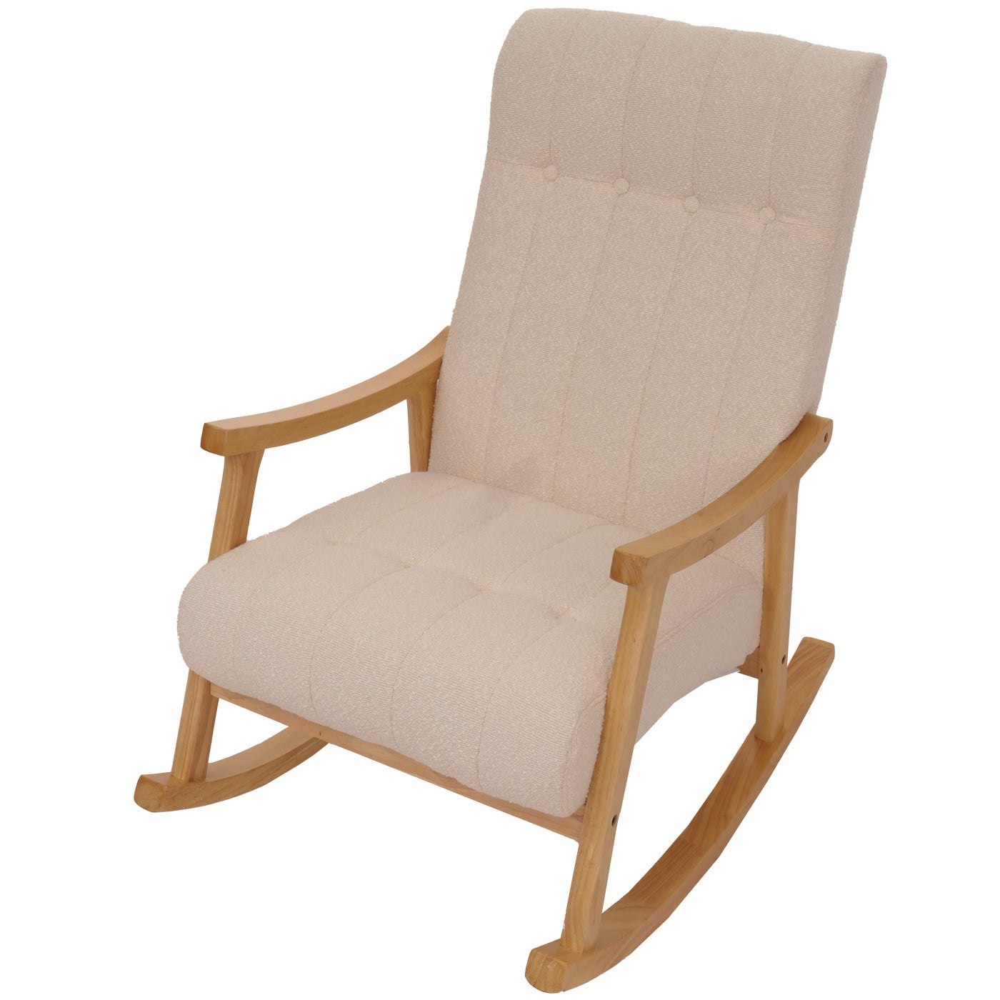 Fauteuil à bascule design avec accoudoirs assise large en tissu bouclé beige structure bois massif naturel 04_0009810 - 7