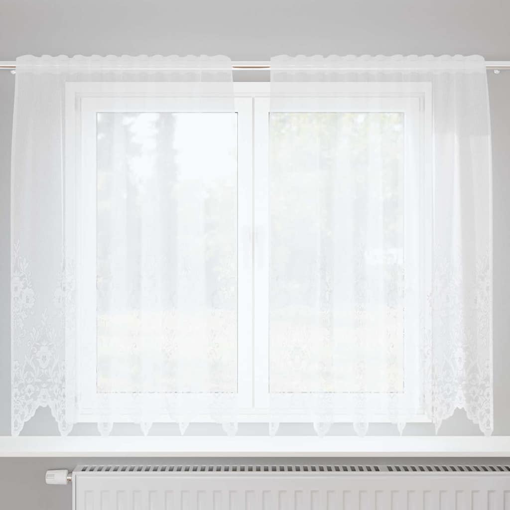 Firanka Koronkowa z zasłonami Biały 140 x 150 cm Poliester vidaXL