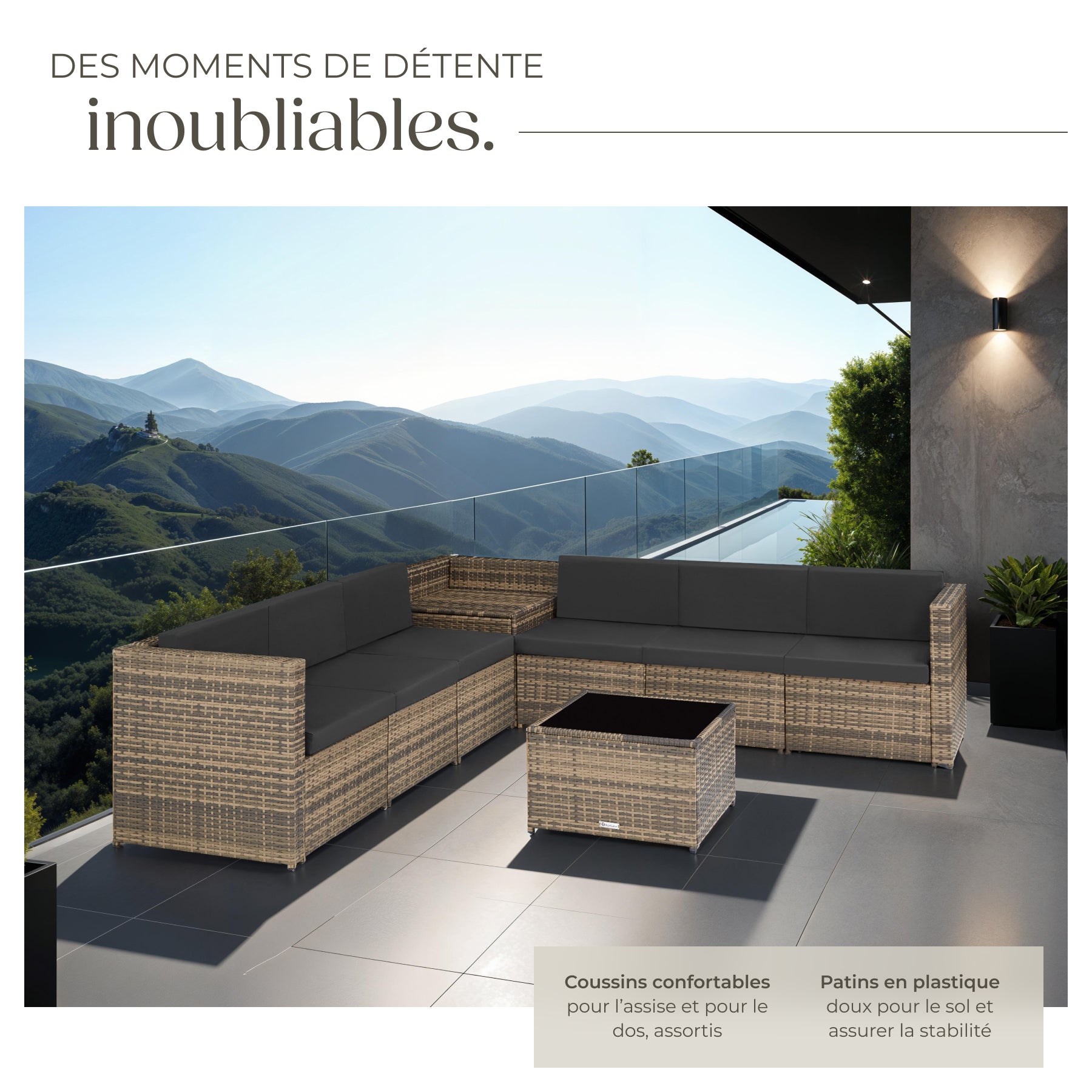 Salon bas de jardin en Acier Marron 6 personnes - 4