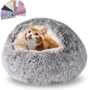 Cuccia Per Gatti A Tenda 40x40x40 Cm Con Cuscino Lavabile, Palla Sospesa E Base Antiscivolo, Beige