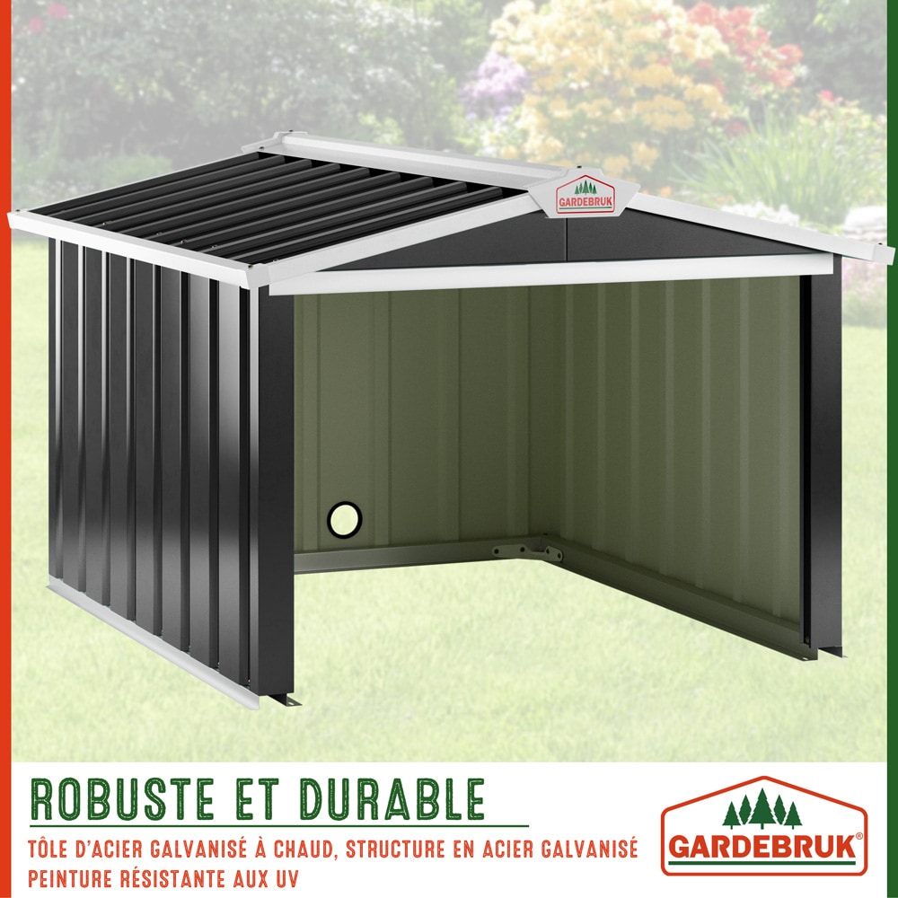 GARDEBRUK® Abri robot tondeuse 86x100x63cm toit à 2 pans métal résistant intempéries 4x piquets terre garage outillage carport jardin herbe anthracite - 3
