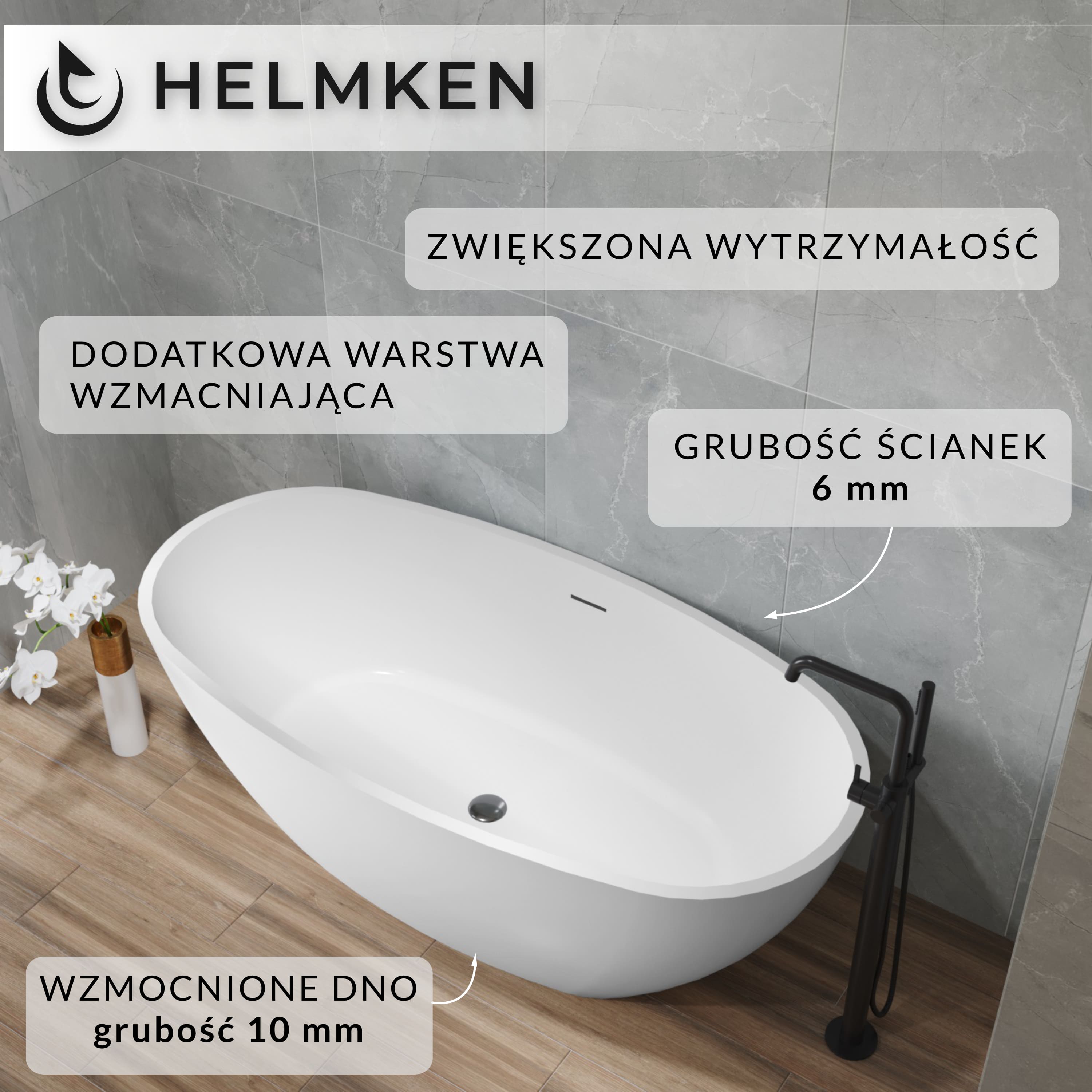 Wanna wolnostojąca akrylowa Helmken Eliza 170 x 85 + Nóżki + Syfon / 31660170