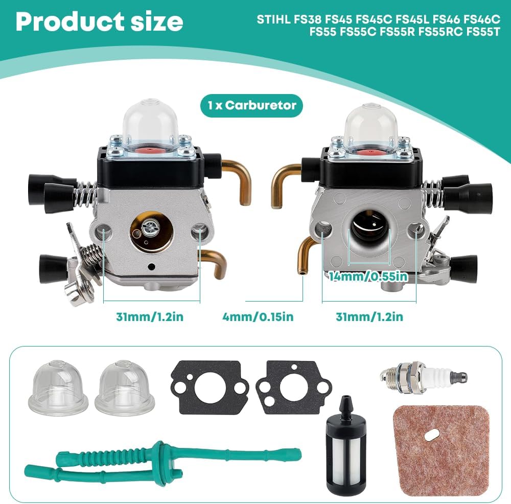 Kit Carburatore Completo Per Decespugliatori STIHL FS38 FS45 FS46 FS55 Con Filtro Aria E Candela