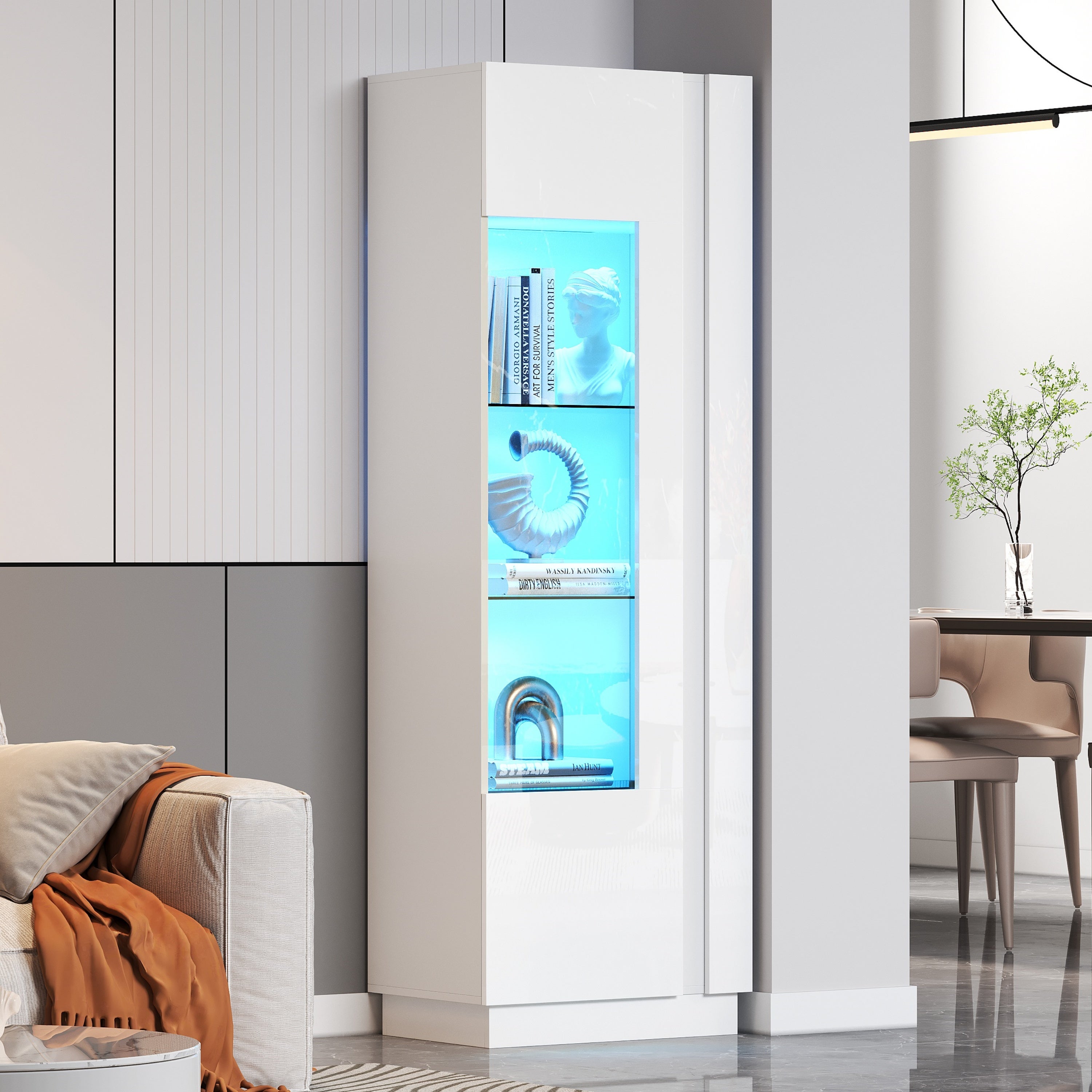 Witryna połyskowa 60x40x180 cm - z oświetleniem LED - 1 drzwi - biała